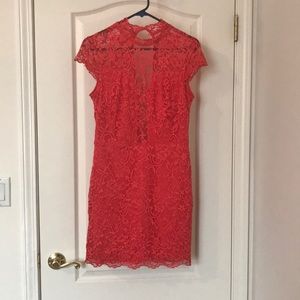 Bright coral Bebe lace dress